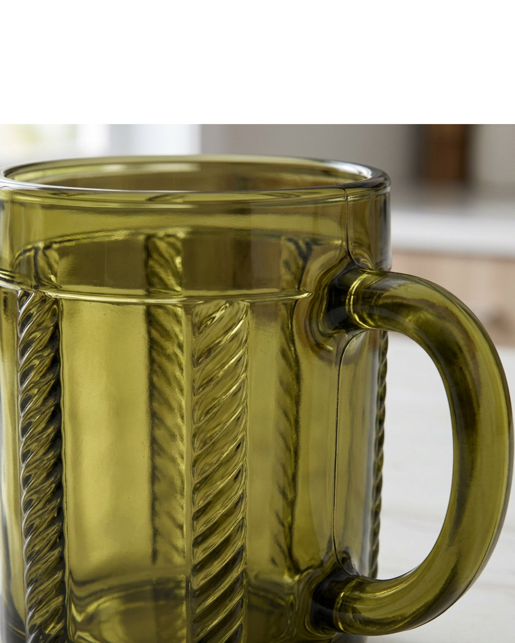 Ybdfm Rope-Twist Handle Embossed Glass Mug 12 oz Olive - Detail view