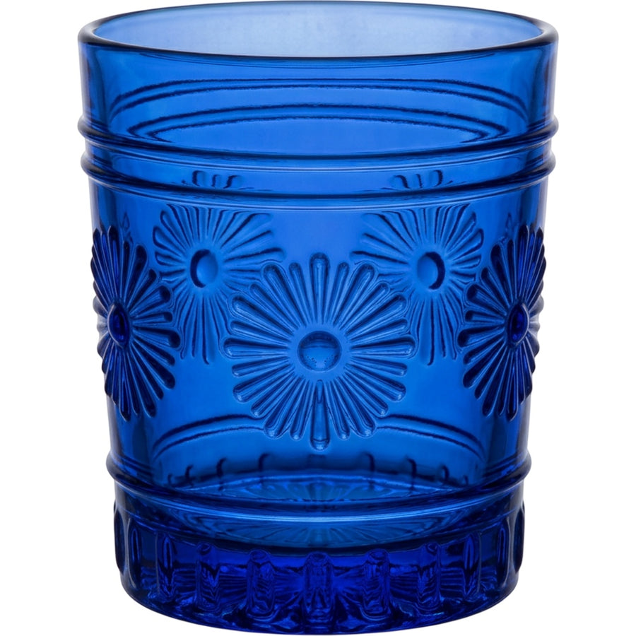 Ybdfm Sunburst Medallion Lowball Glass 10 oz Cobalt