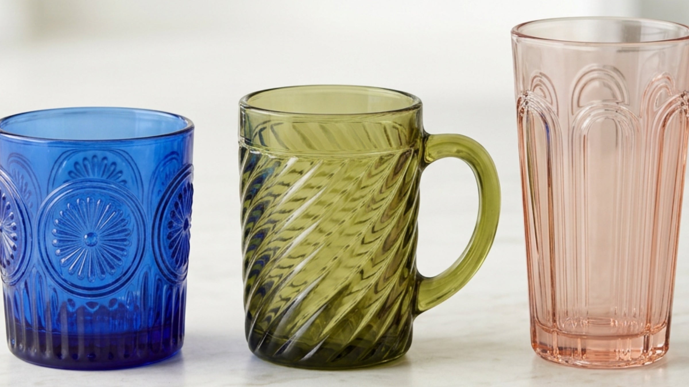 Ybdfm Vintage Embossed Glass Cups and Pressed Glass Drinkware